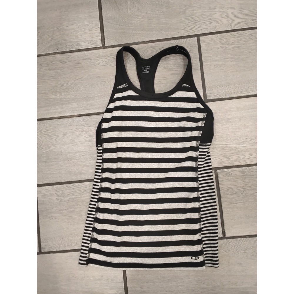 Champion Women's Athletic Tank Top Black‎ White Stripe Racerback Size L